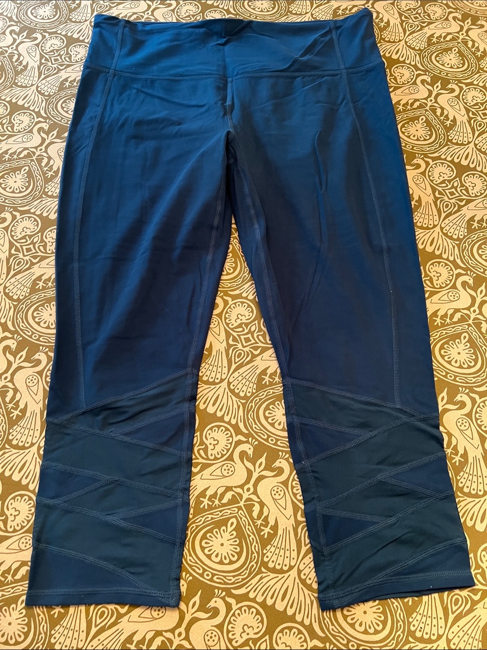 Athleta Navy Blue Capri Leggings with Mesh Panel Detail